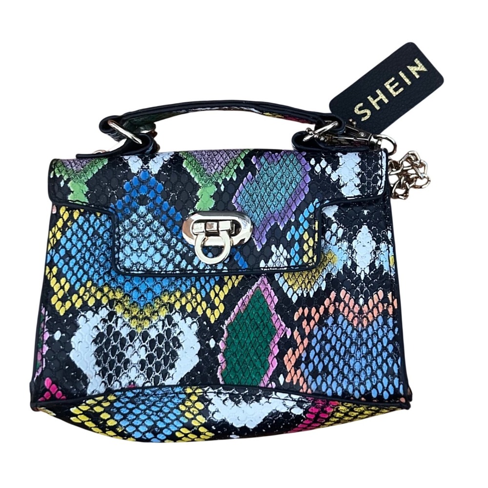 SHEIN Handbag Mini Top Handle Crossbody Multicolor Snakeskin Neon Gold Chain Y2K